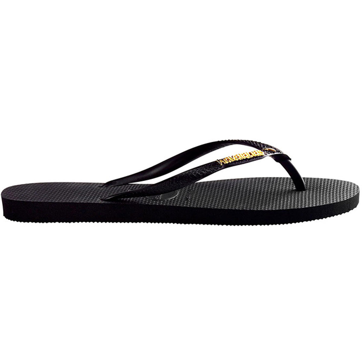 Slim Metal Logo Thongs Black Gold