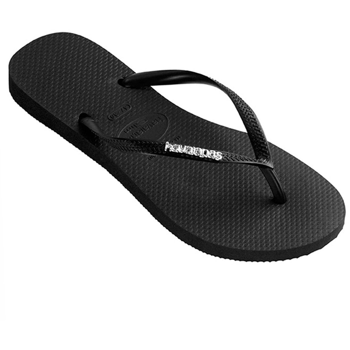 Slim Metal Logo Thongs Black Silver