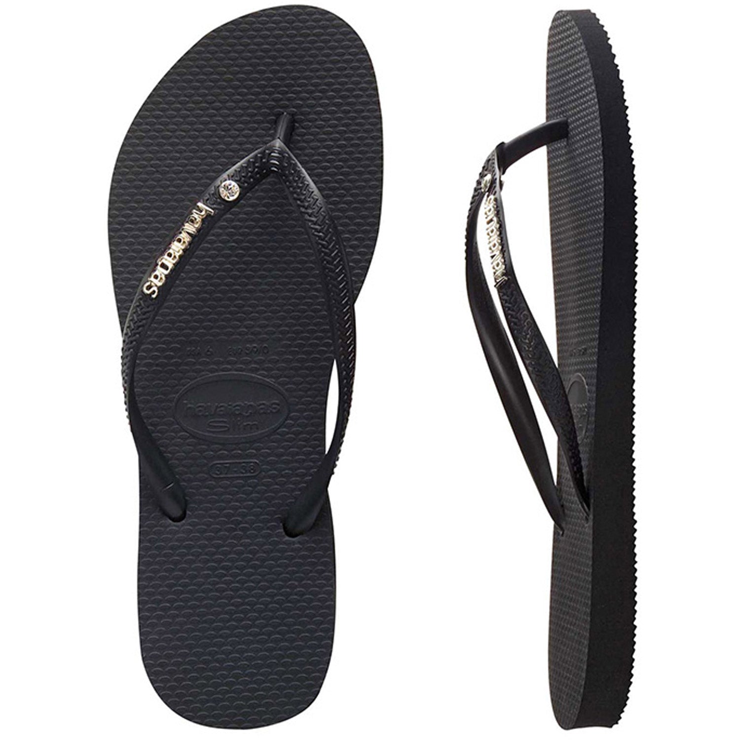 Slim Metal Logo Thongs Crystal Black