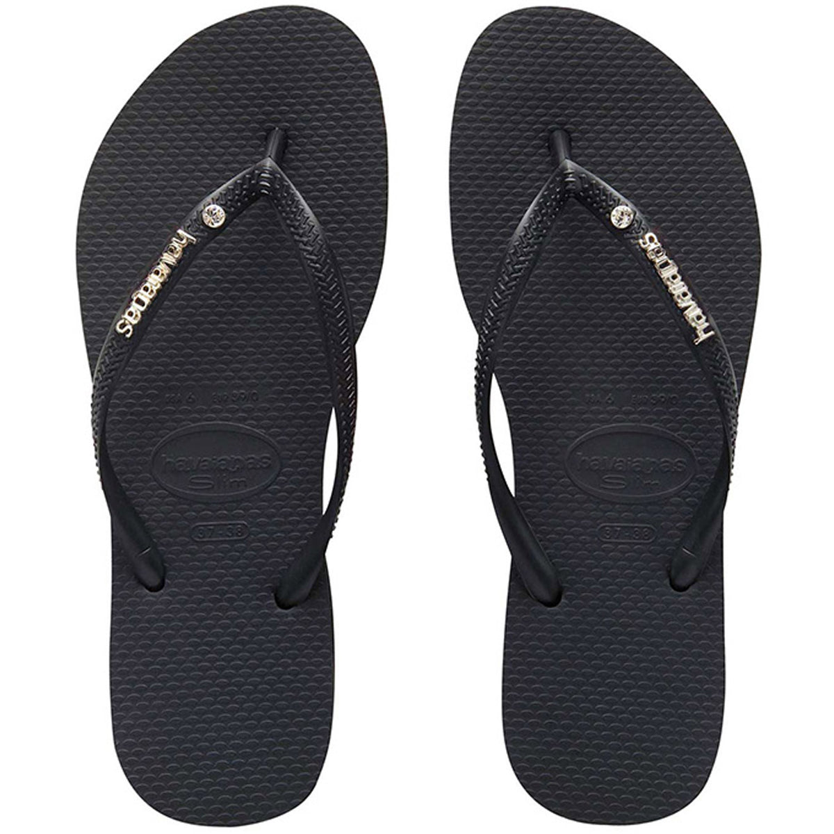 Slim Metal Logo Thongs Crystal Black