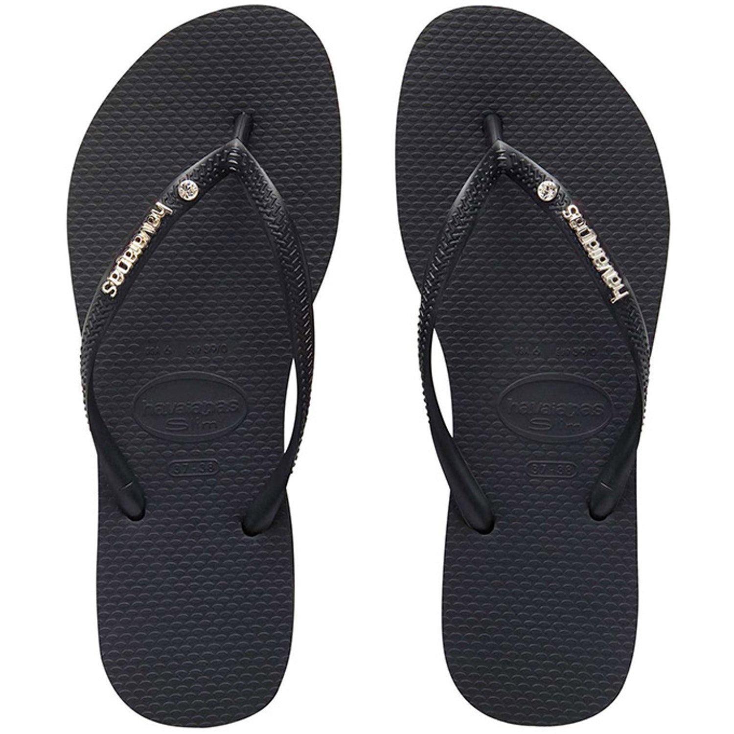 Slim Metal Logo Thongs Crystal Black