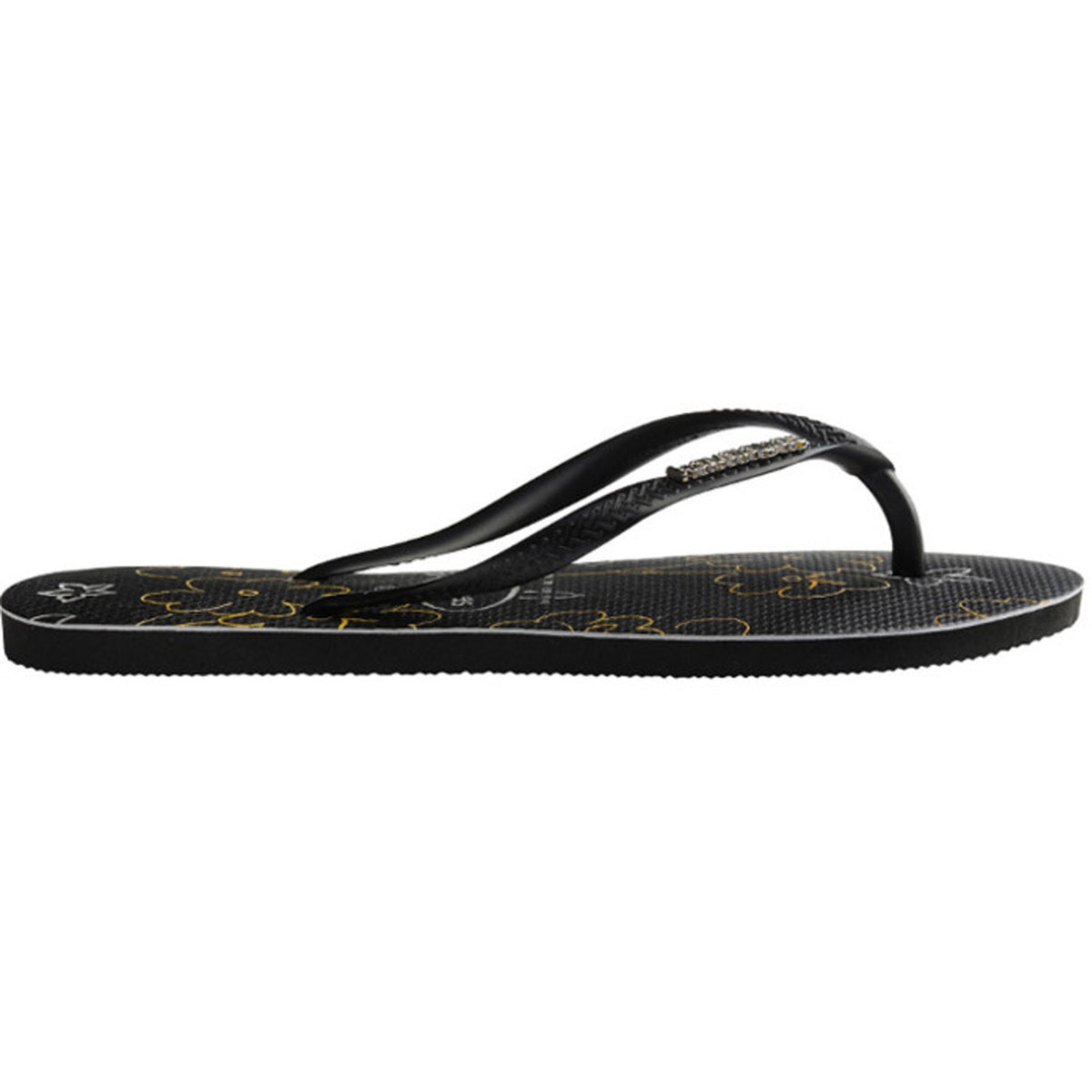 Slim Metal Logo Print Thongs Black Black