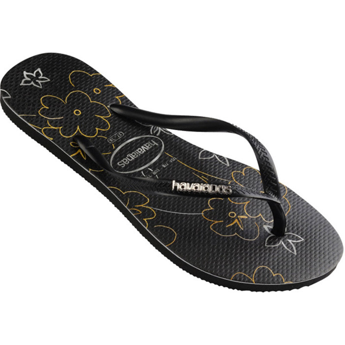 Slim Metal Logo Print Thongs Black Black