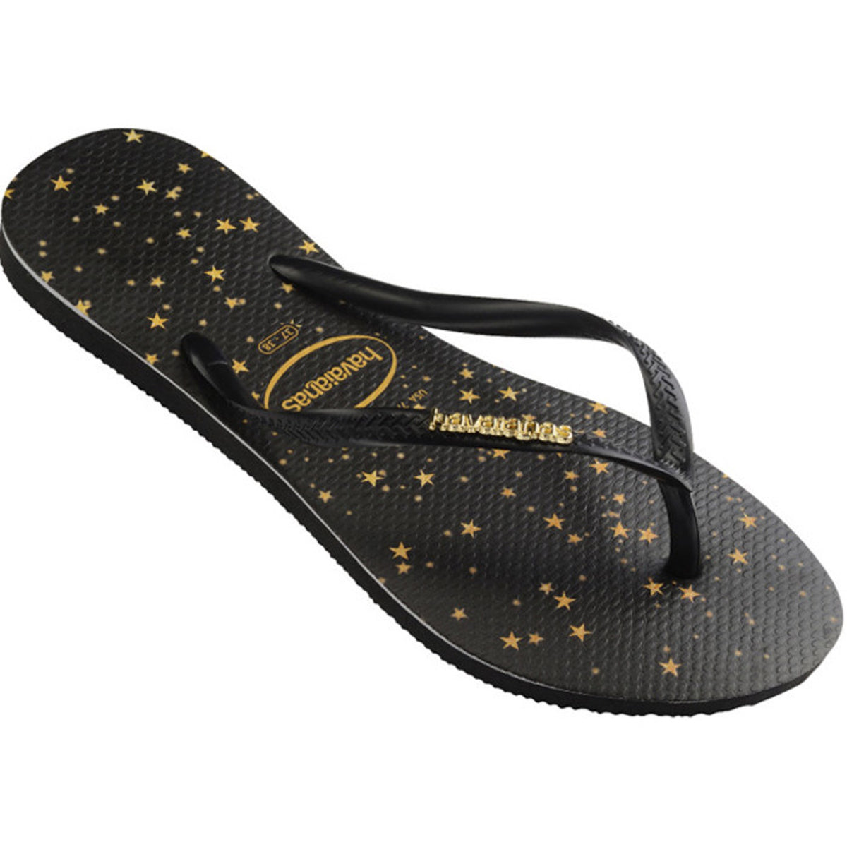 Slim Metal Logo Print Thongs Black Gold