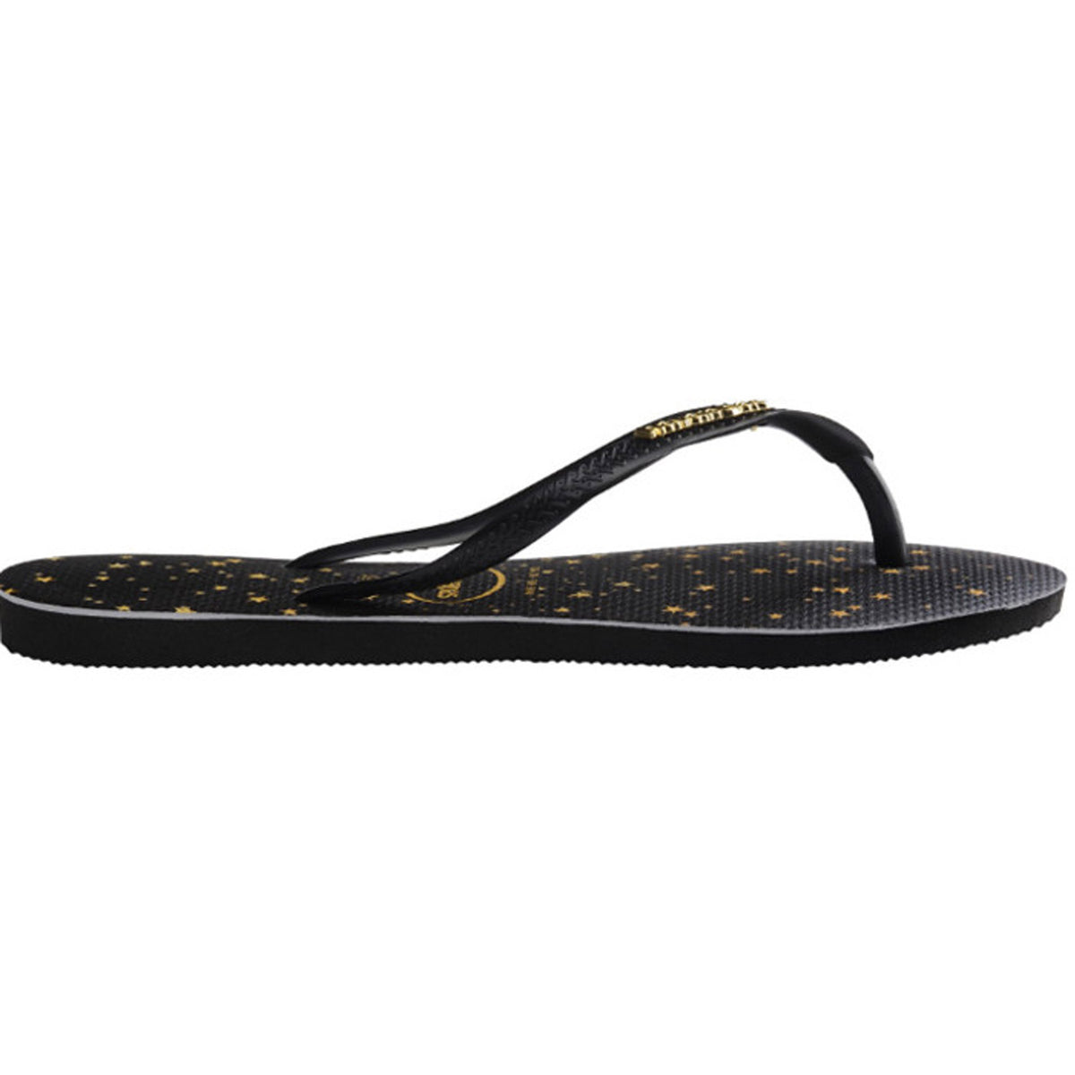 Slim Metal Logo Print Thongs Black Gold