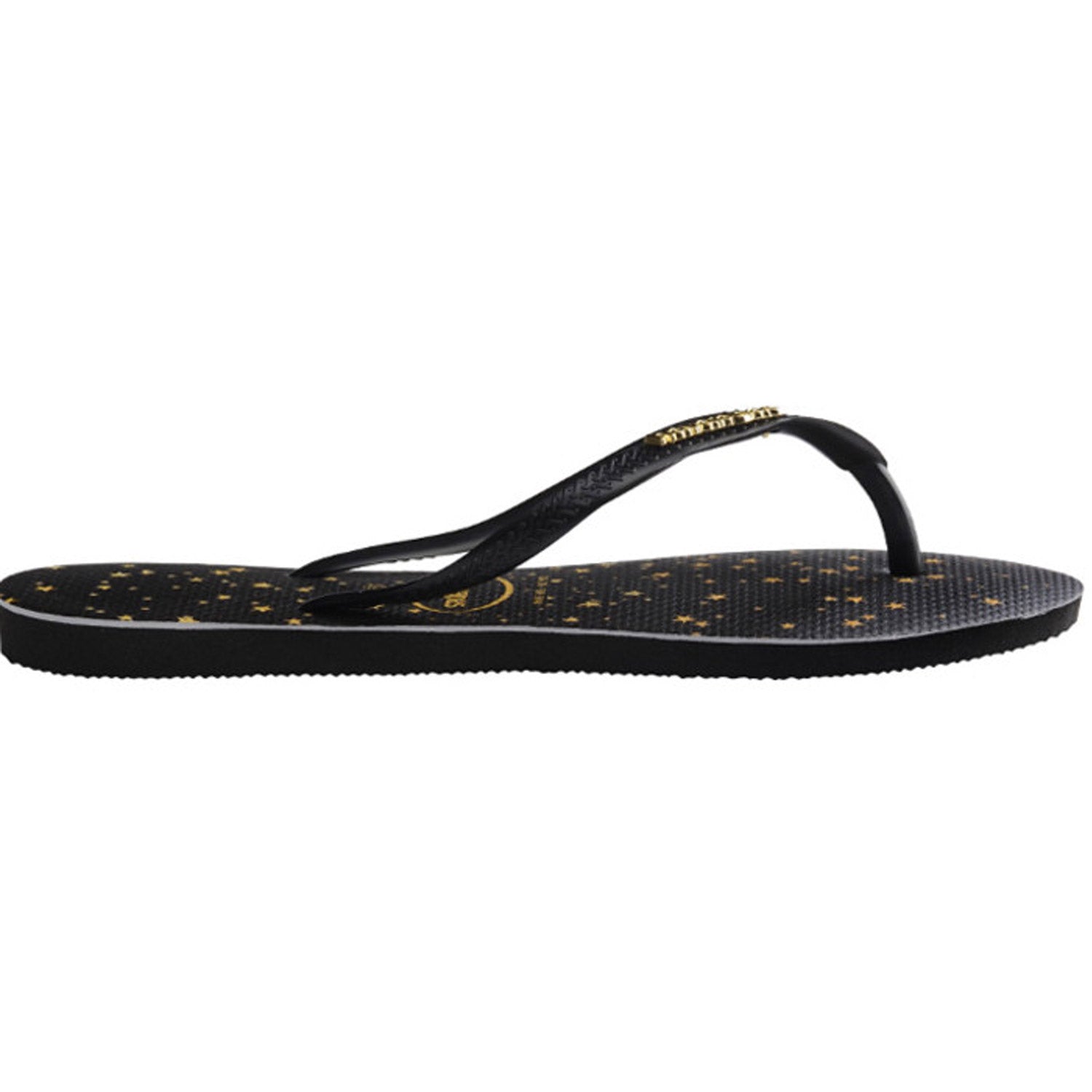 Slim Metal Logo Print Thongs Black Gold
