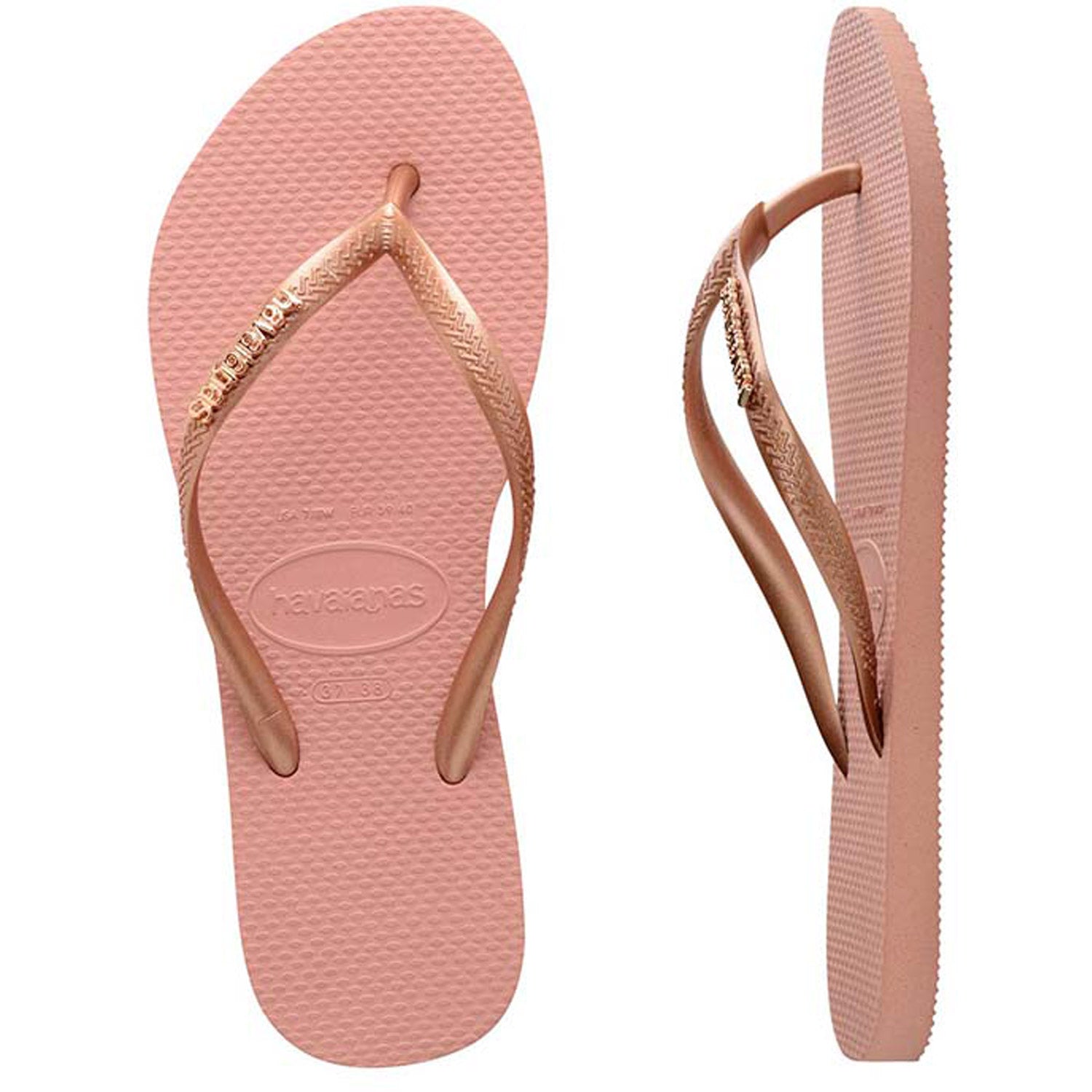 Slim Metal Logo Thongs Rose Nude Rose Gold