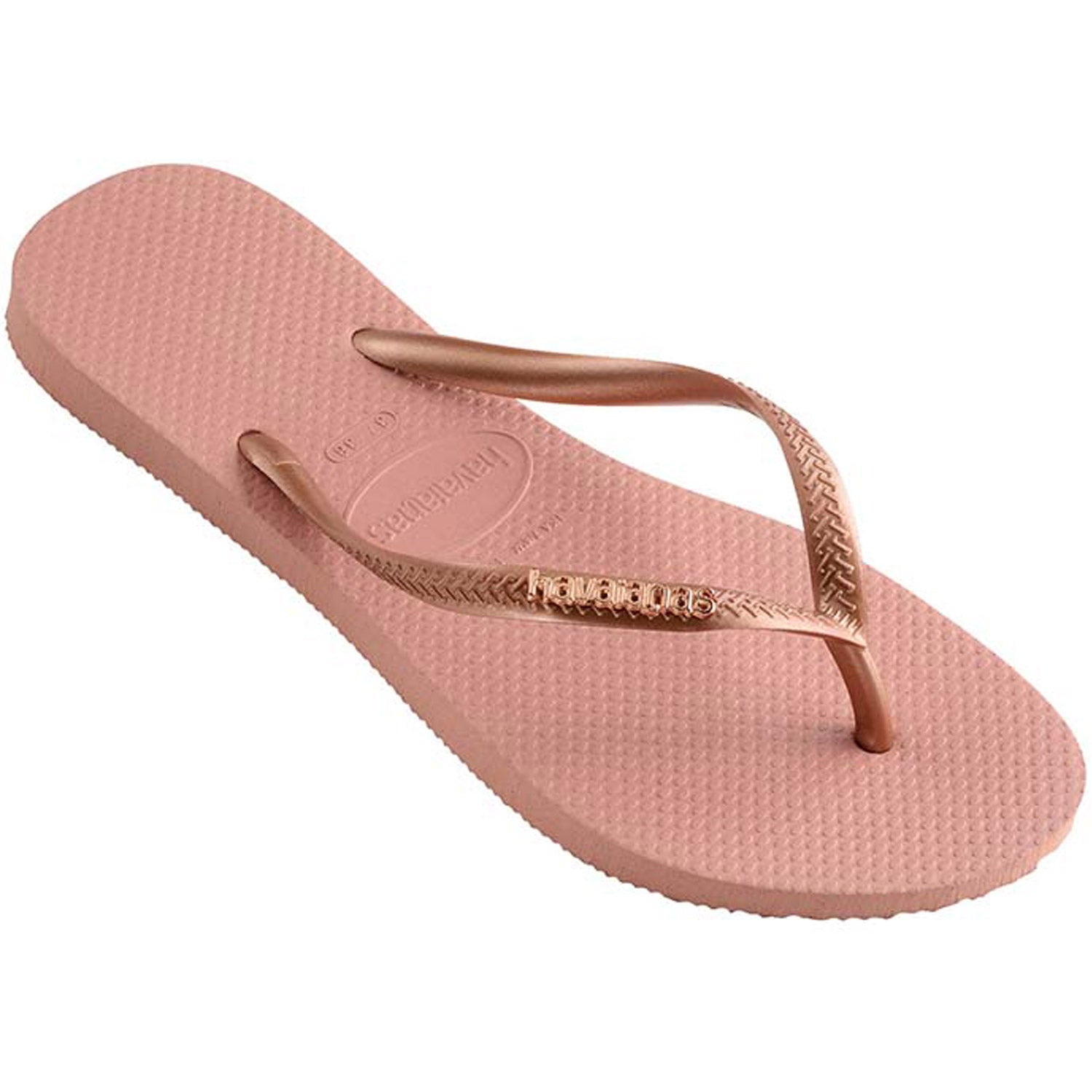 Slim Metal Logo Thongs Rose Nude Rose Gold