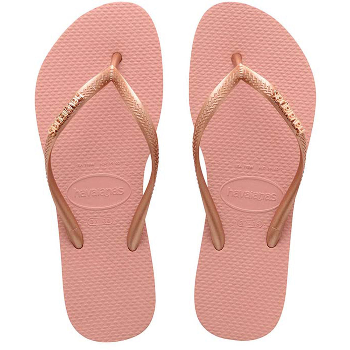 Slim Metal Logo Thongs Rose Nude Rose Gold