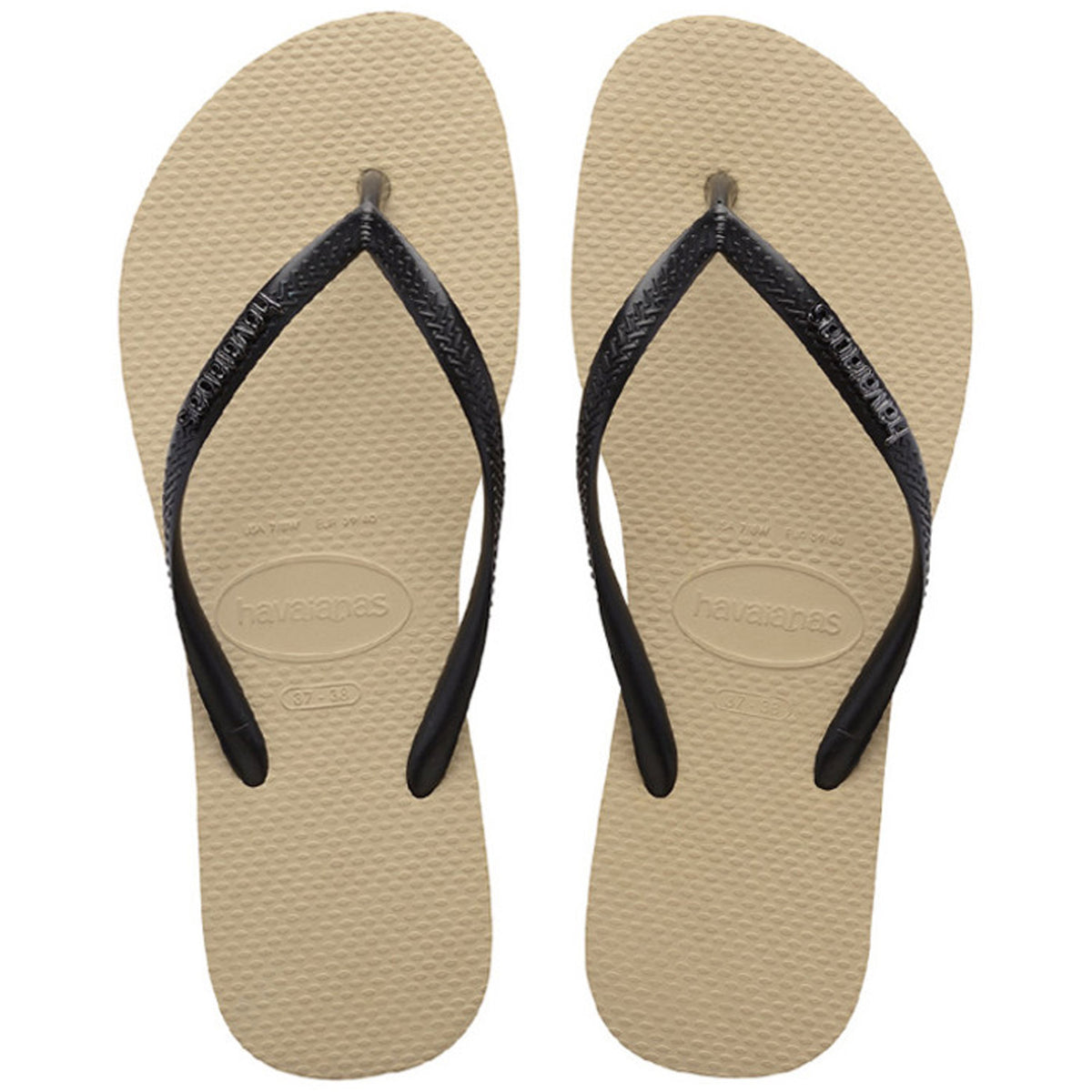 Slim Metal Logo Thongs Sand Grey Black