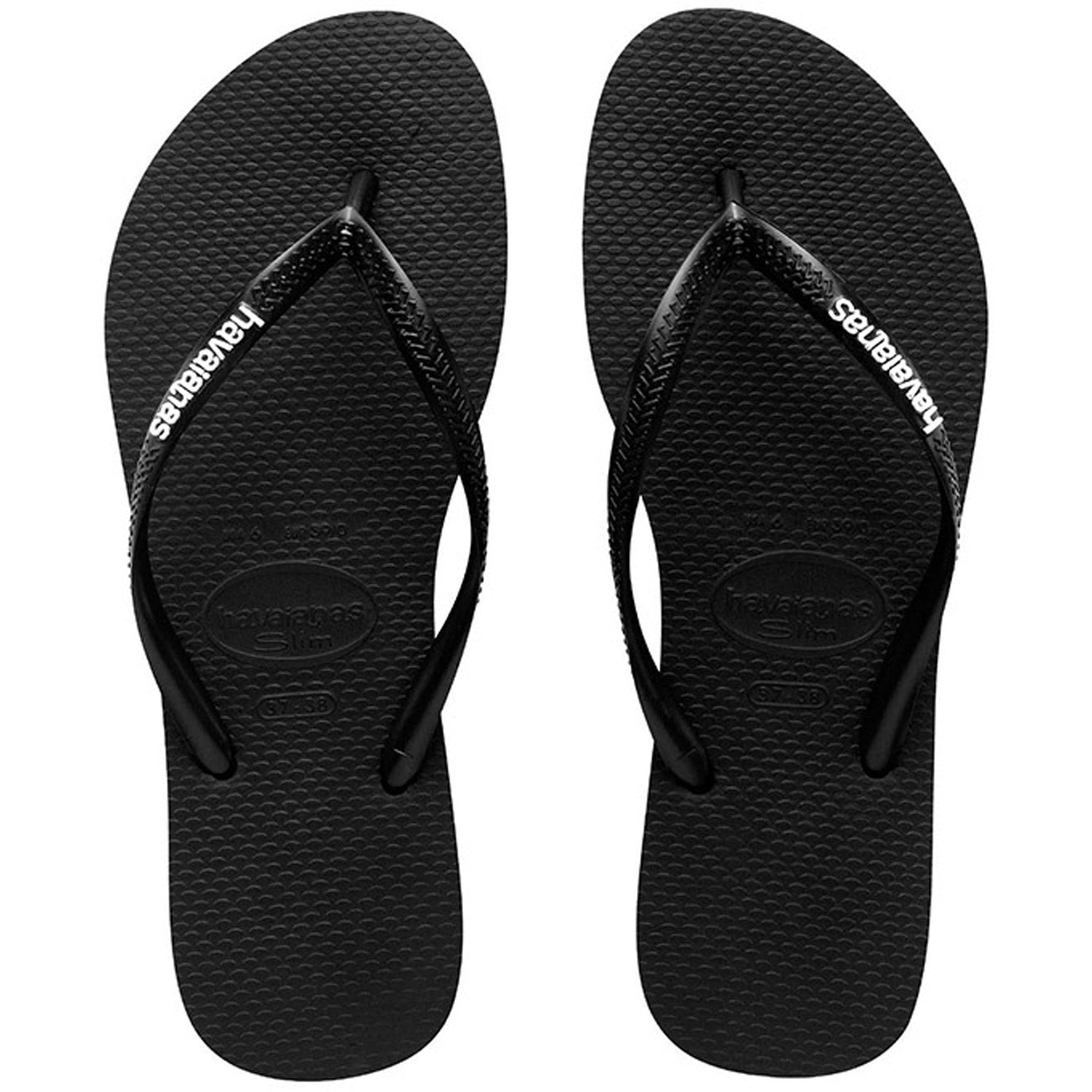Slim Rubber Logo Thongs Black White