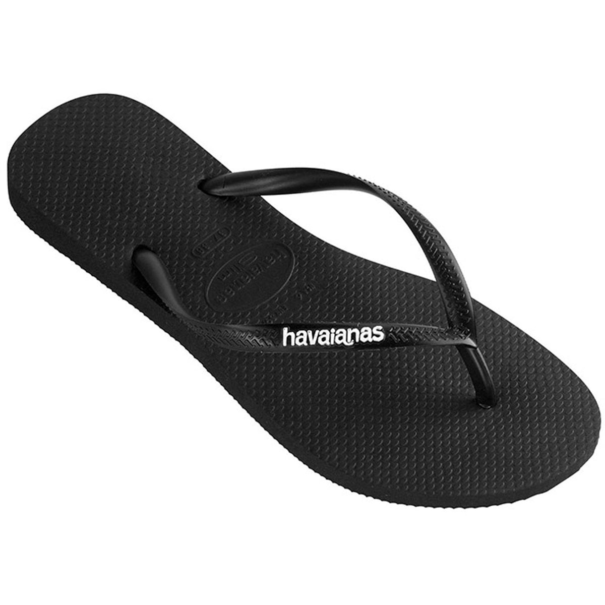 Slim Rubber Logo Thongs Black White