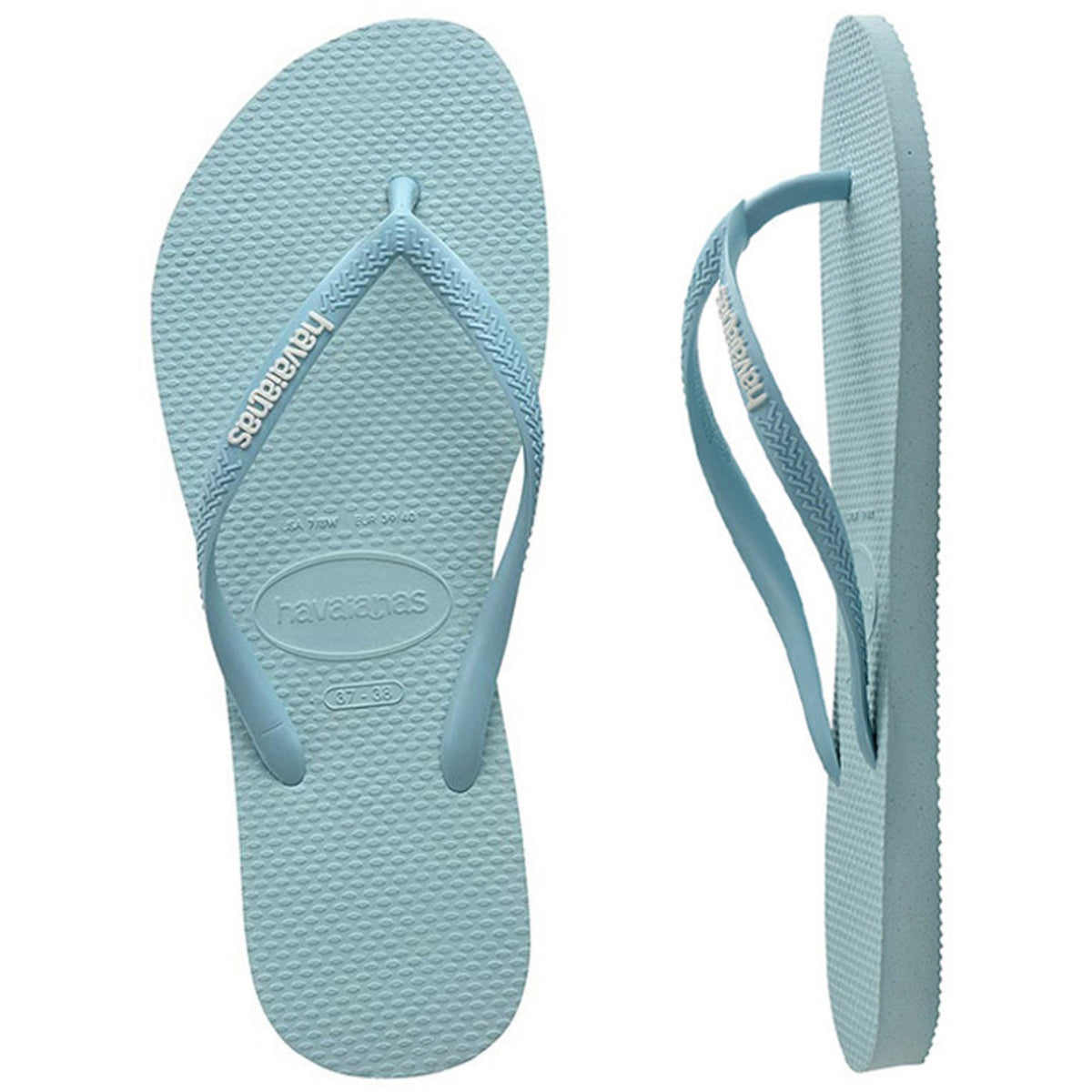 Slim Rubber Logo Thongs Sky Blue