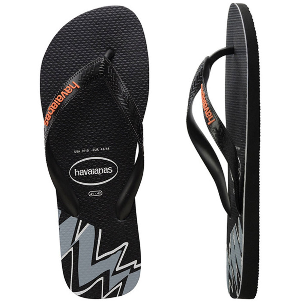 Top Print Splice Thongs Black Begonia Orange