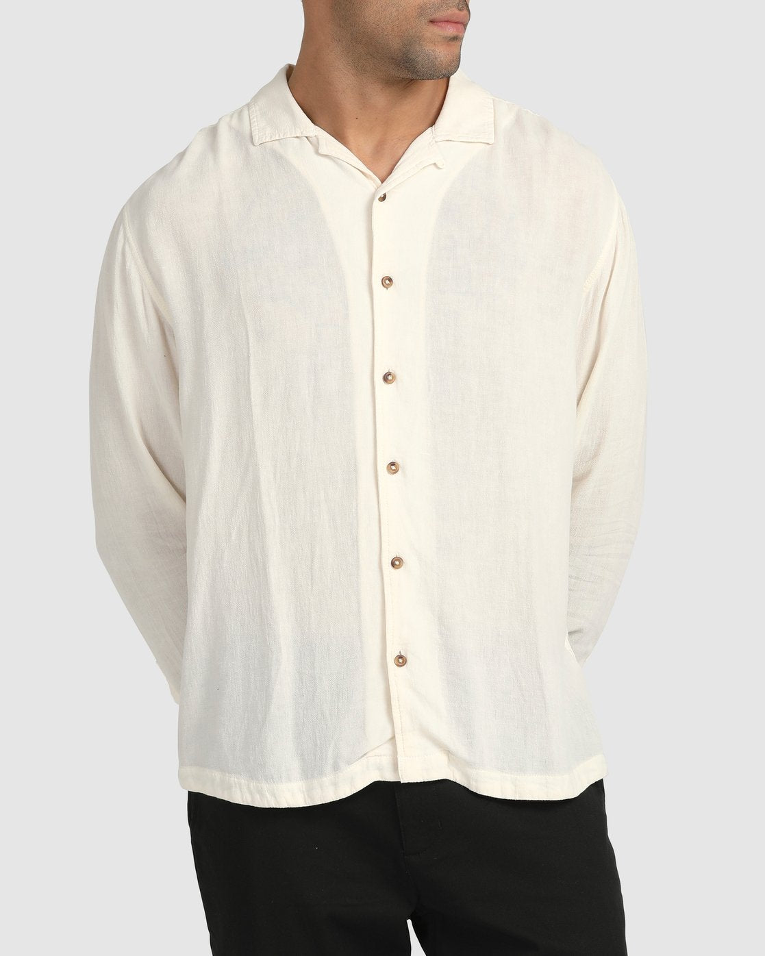 RVCA Beat Long Sleeve Button-Down Shirt Natural